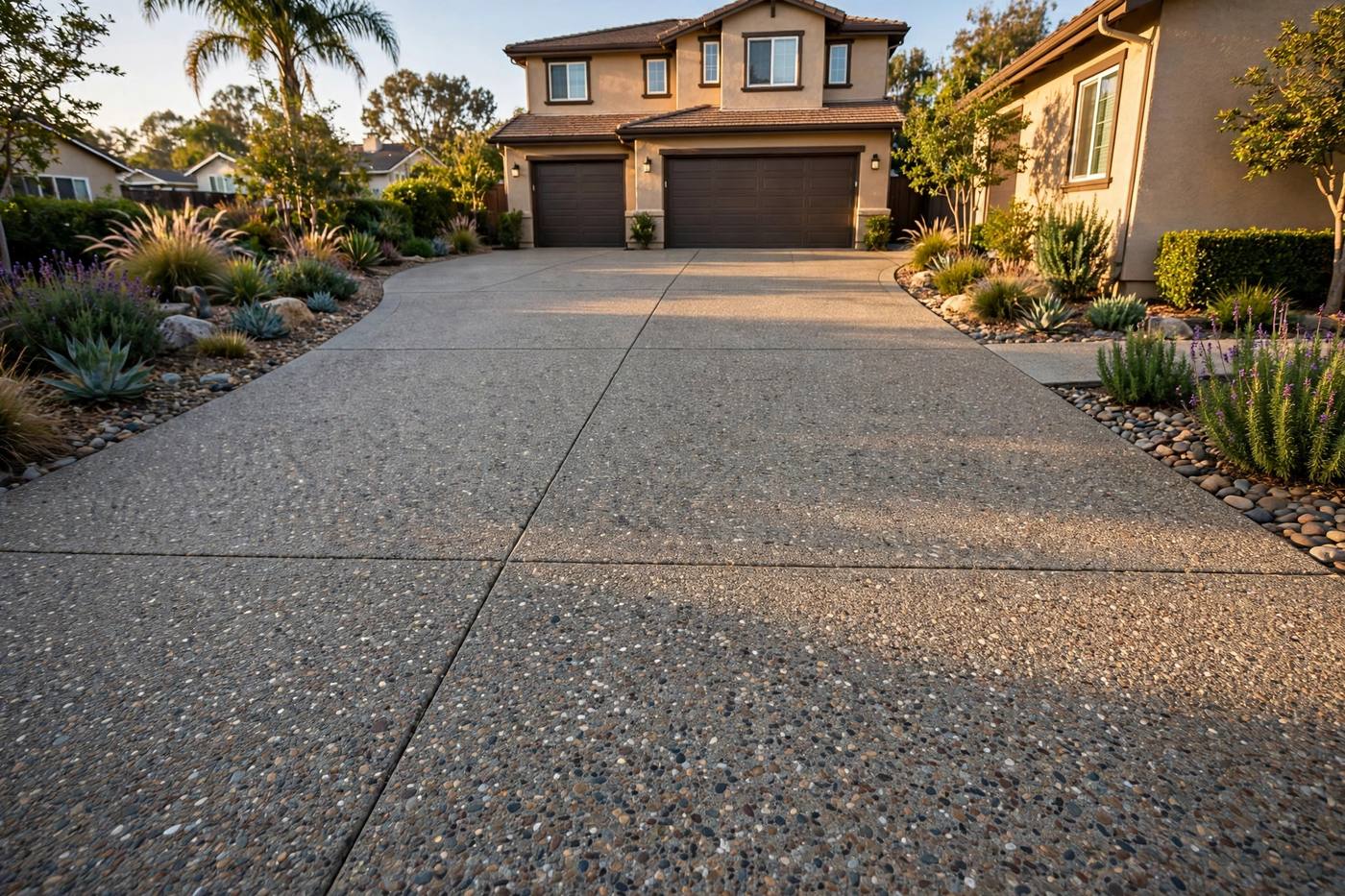Finished exposed-aggregate concrete driveway